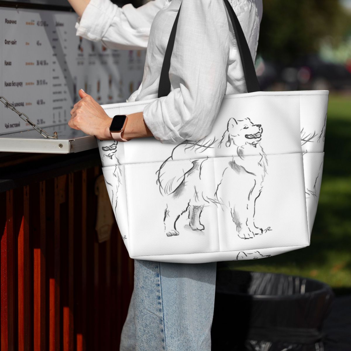 Samoyed Drawing Beach Tote Bag - Yoga Fitness Drawing review and price