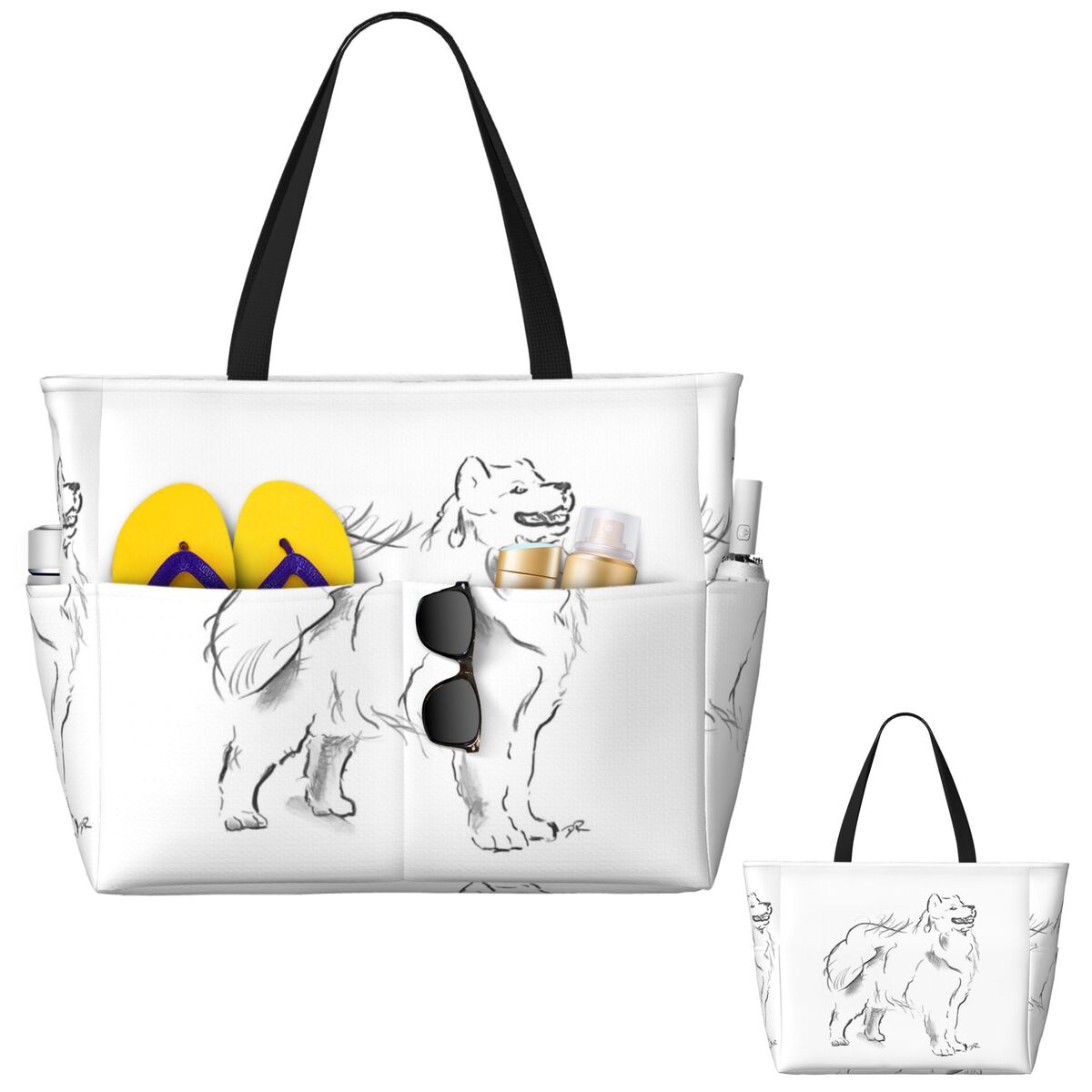 Samoyed Drawing Beach Tote Bag - Yoga Fitness Drawing review and price