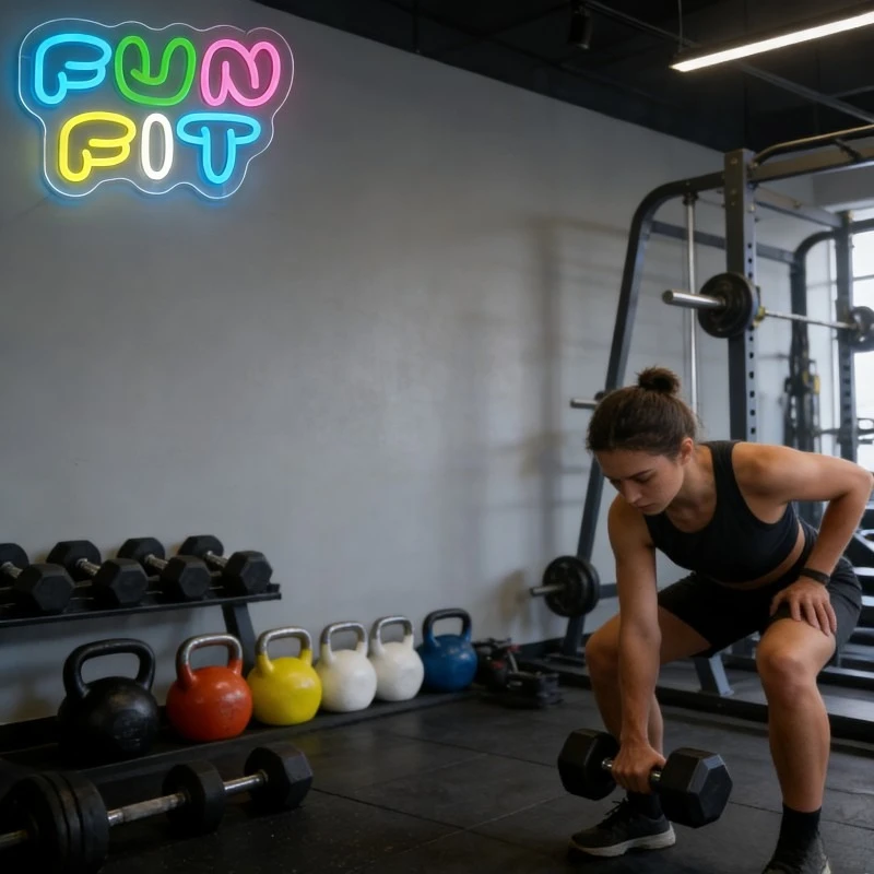Fun Fit Neon Sign LED Cartoon  - Yoga Fitness Room review and price