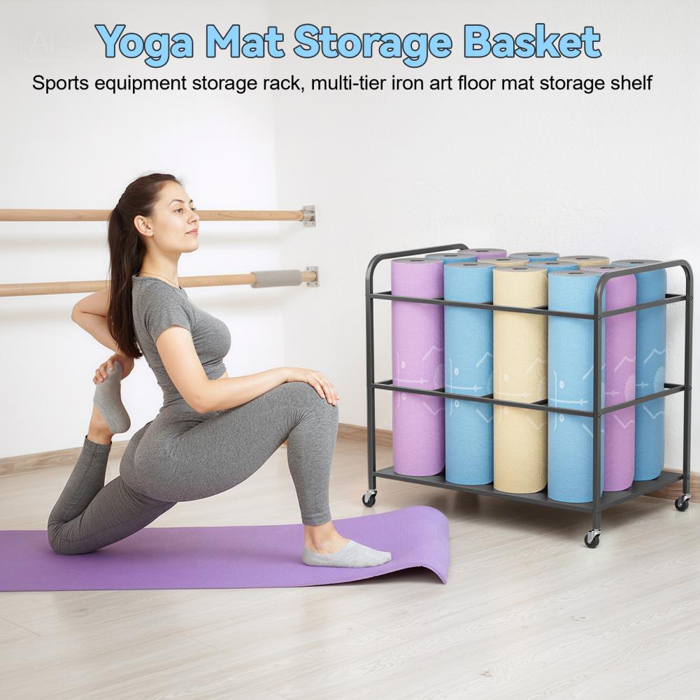 Yoga Mat Storage Rack with Whe - Yoga Fitness Room review and price