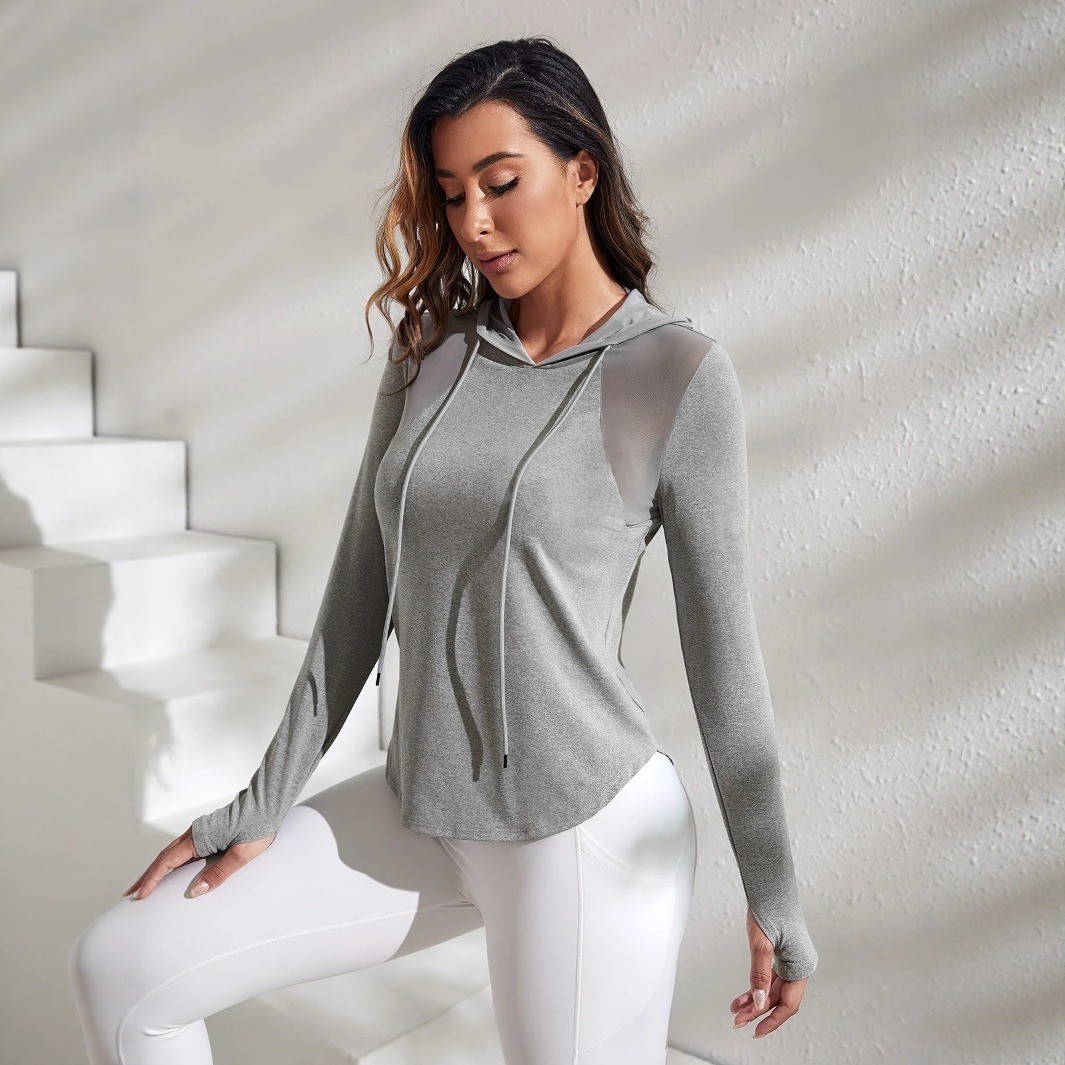 Women's mesh spliced hooded yo - Yoga Fitness Drawing review and price
