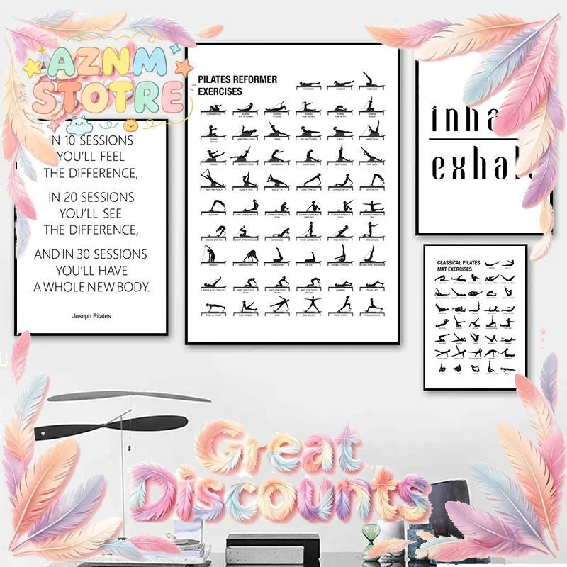 Pilates Workout Chart Poster C - Yoga Fitness Room review and price
